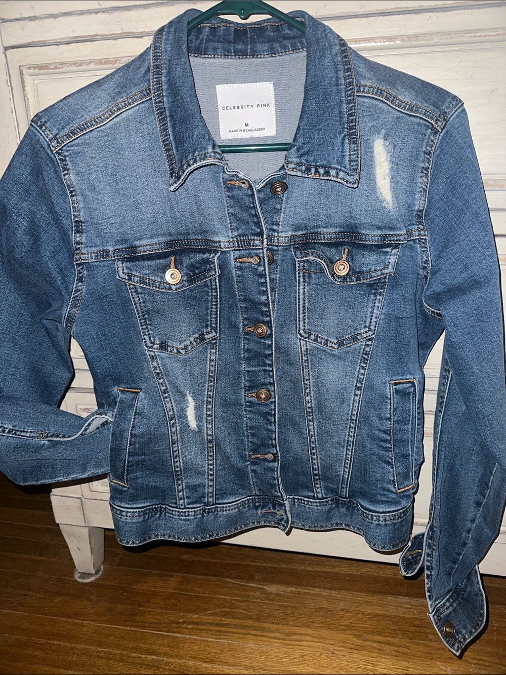 🎀 "Celebrity Pink" Distressed Jean Jacket